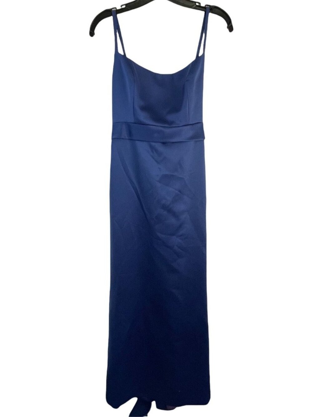 after six formal maxi dress sleveless blue zip up tie waist acetate made READ
